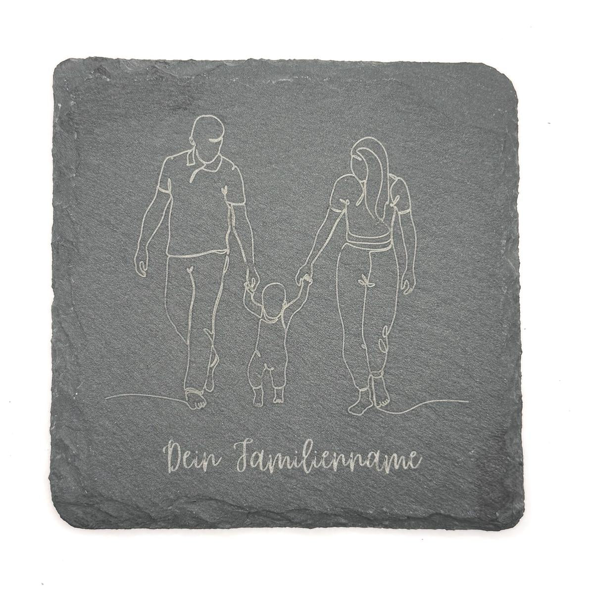 Schiefer-Untersetzer - Familie eckig / Dein Familienname - NordLaserWerk