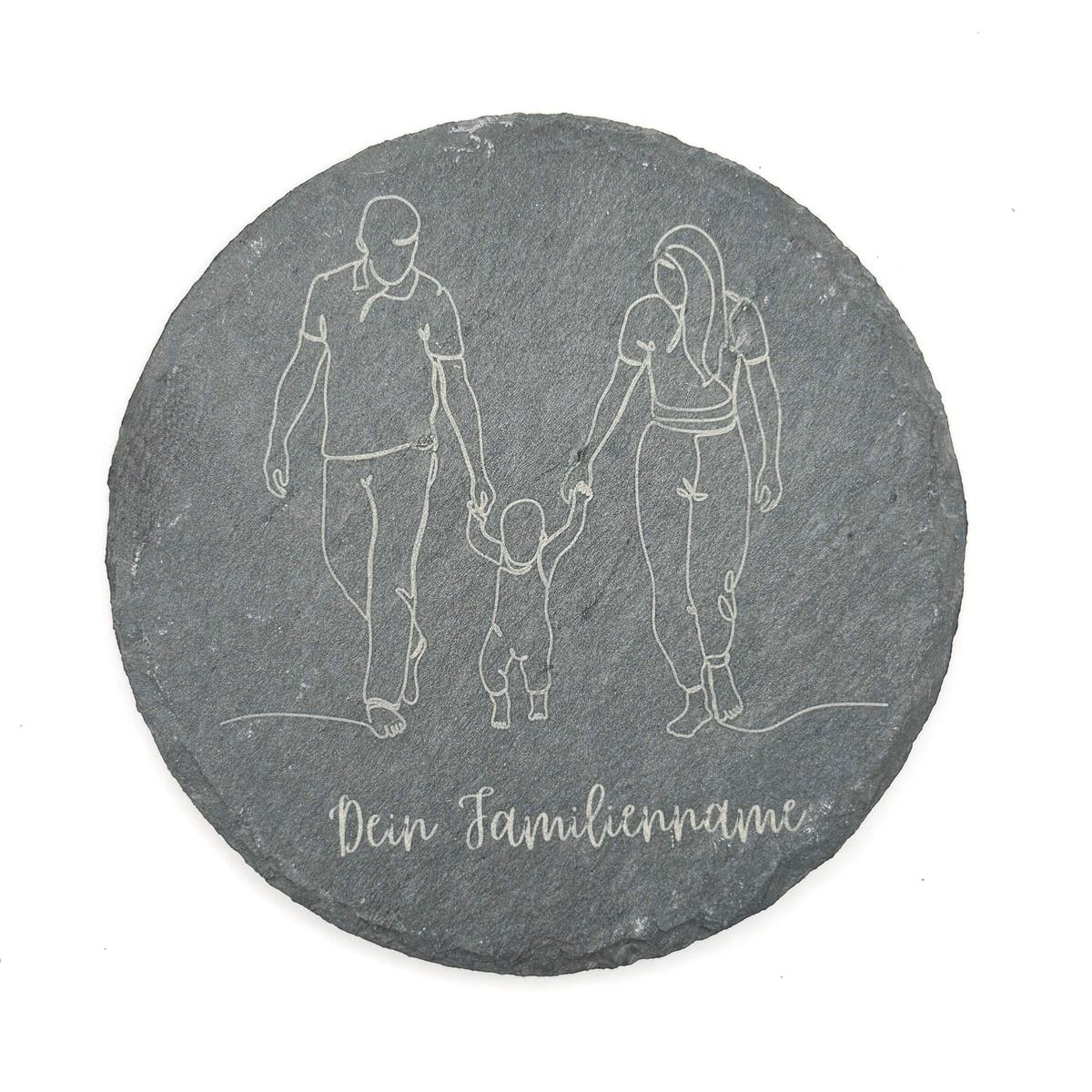 Schiefer-Untersetzer - Familie rund / Dein Familienname - NordLaserWerk