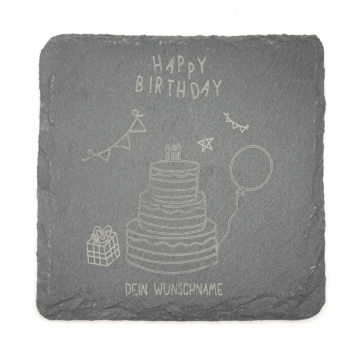 Schiefer-Untersetzer - Happy Birthday / Dein Wunschname - NordLaserWerk