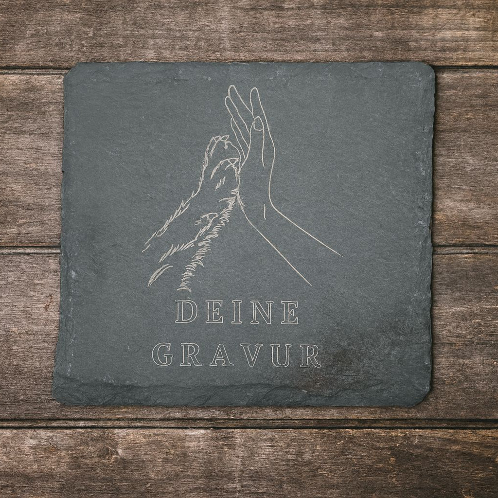 Schiefer-Untersetzer - Hand und Pfote / Deine Gravur - NordLaserWerk