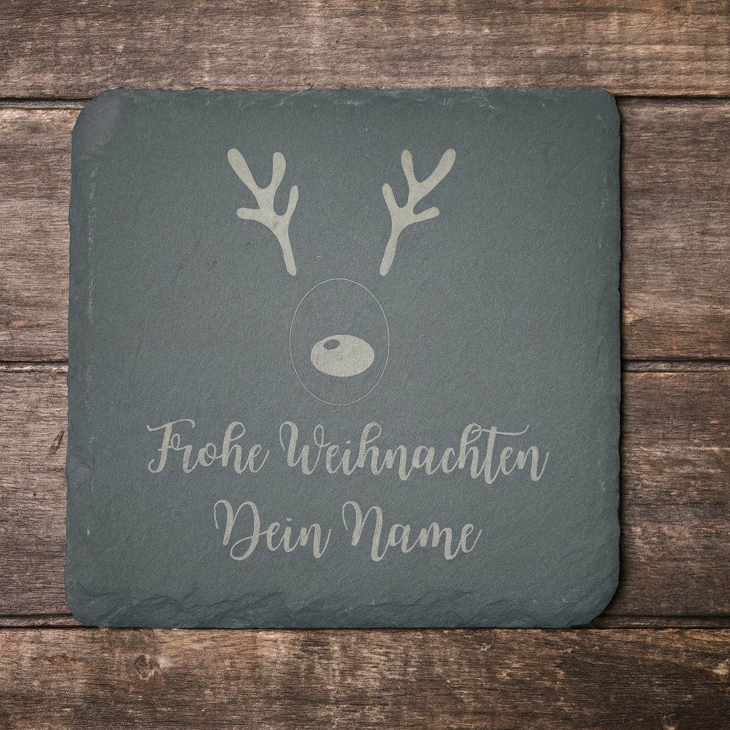 Schiefer-Untersetzer - Frohe Weihnachten / Dein Name - NordLaserWerk